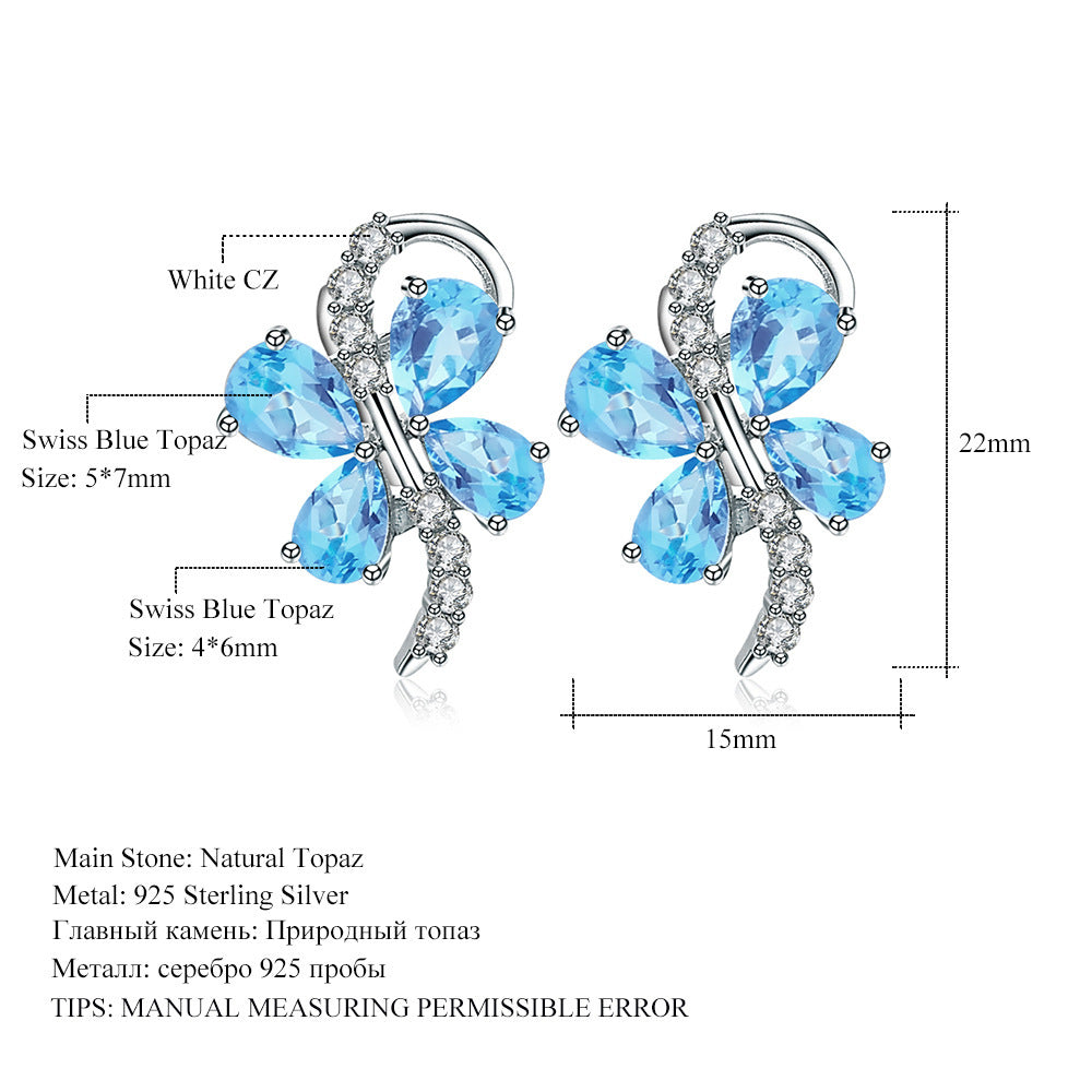 Butterfly-shaped Gem 925 Silver Earrings