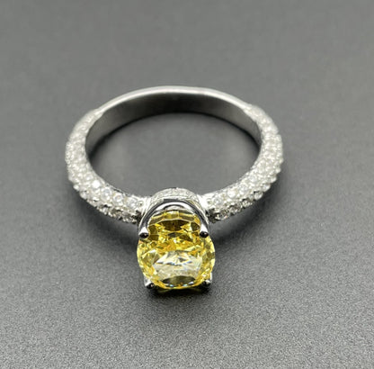 S925 Silver Cubic Zirconia Yellow Simple Elegant Ring Women