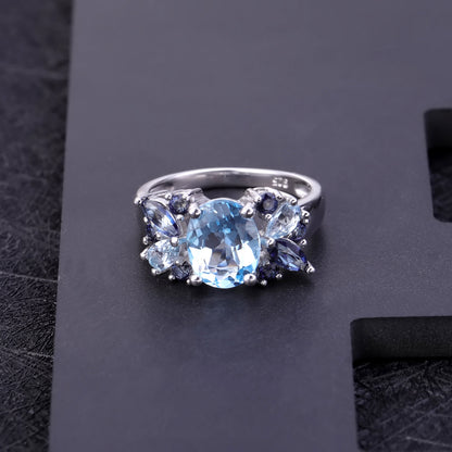 S925 Silver Inlaid Natural Topaz Ring