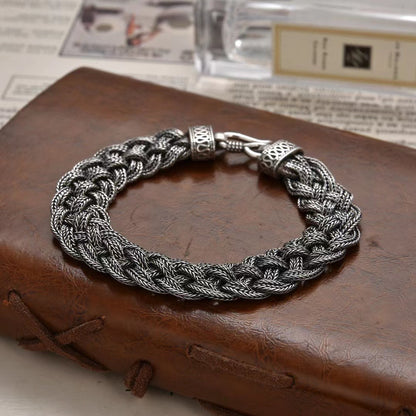 Bracelet queue de cheval à trois brins tressé à la main en argent sterling S925 pour homme