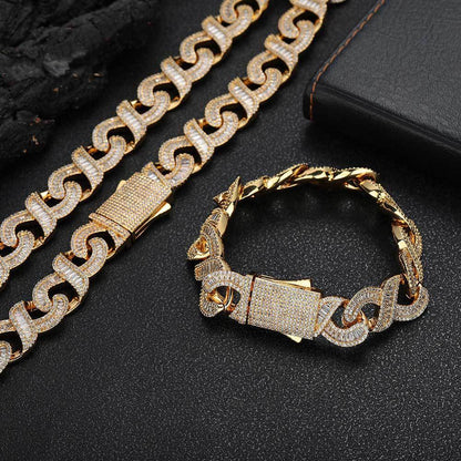 Mixed Inlaid T Square Zircon 8-word Chain Cuban Bracelet