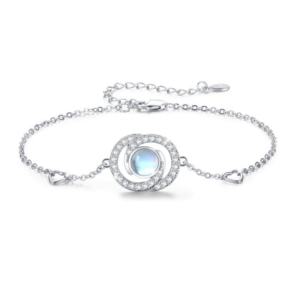 Pulsera de plata de ley con eslabones en forma de corazón y símbolo del infinito y piedra lunar para cumpleaños y Navidad