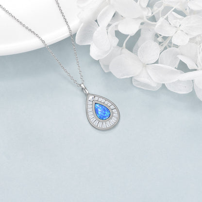 Sterling Silver Blue Opal Teardrop Necklace Jewelry for Women