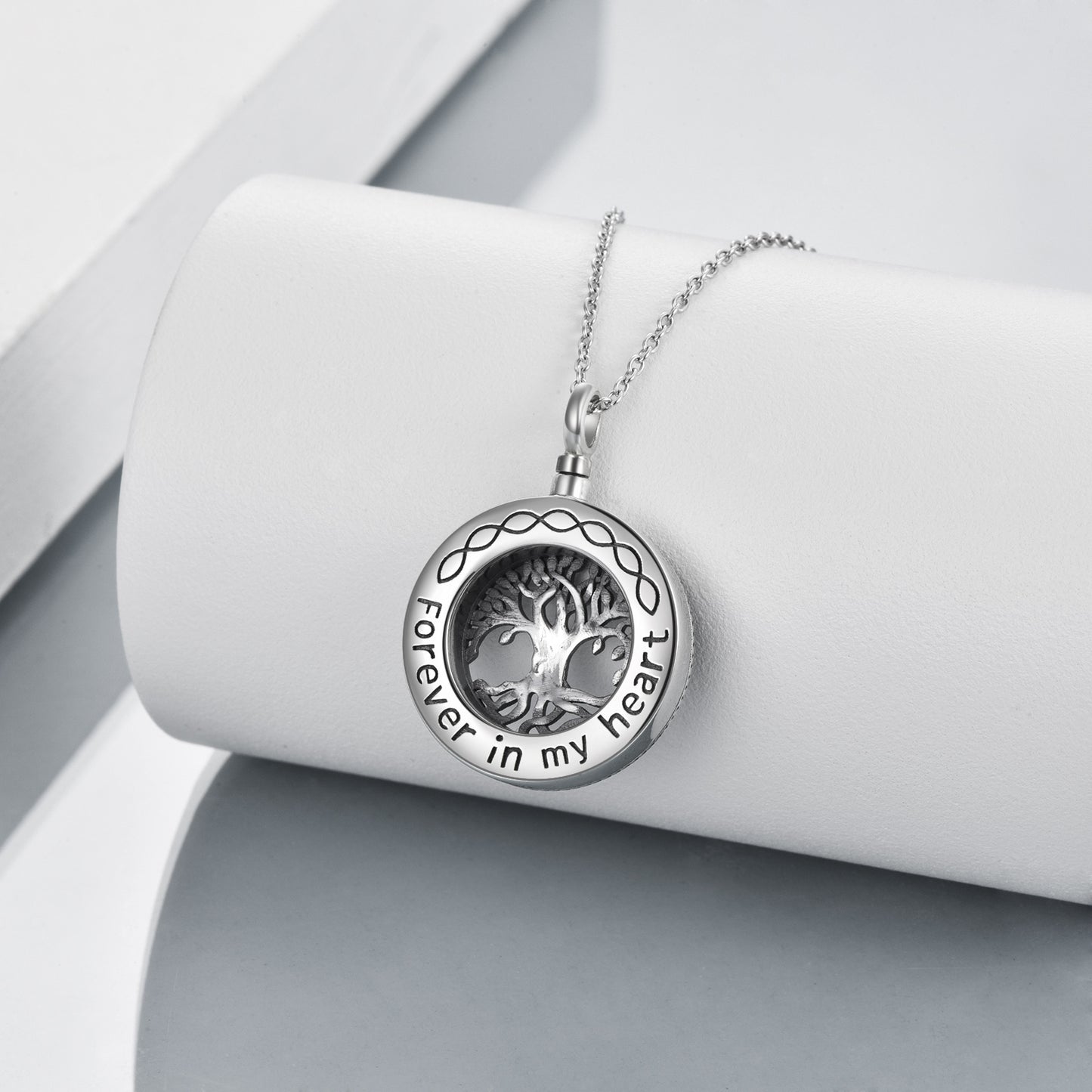 Tree of Life Urn Necklace Sterling Silver Circle Cremation Pendant Necklace Family