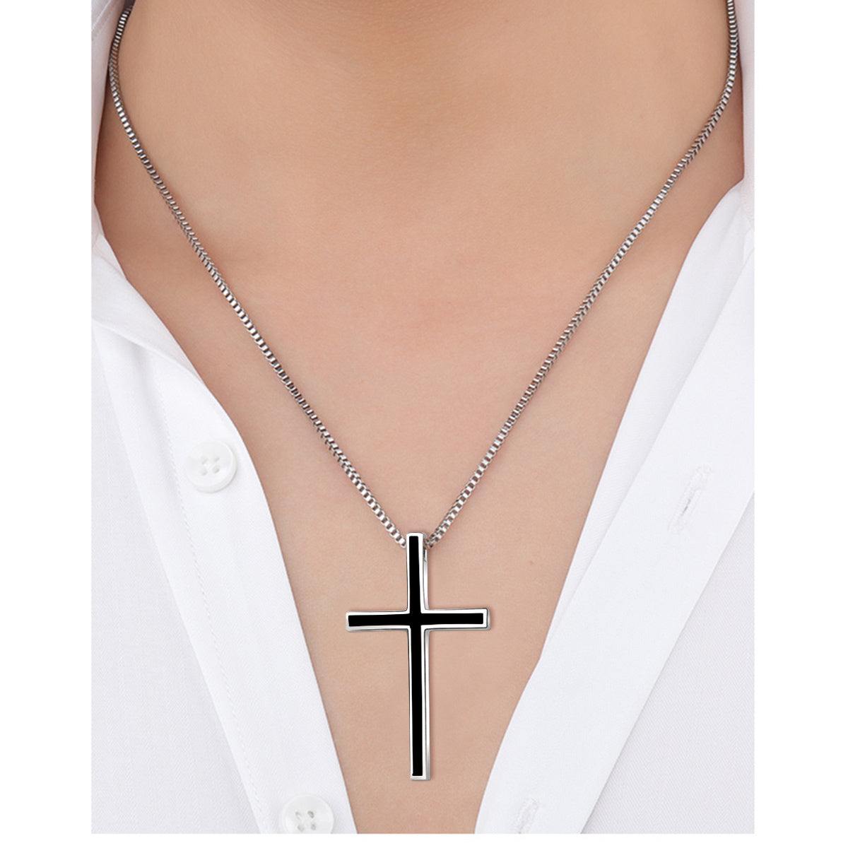 Collier pendentif croix noire pour homme en argent sterling 925 classique