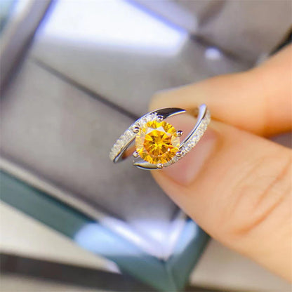 Bague Moissanite Couleur Jaune Diamant Platine Bijoux