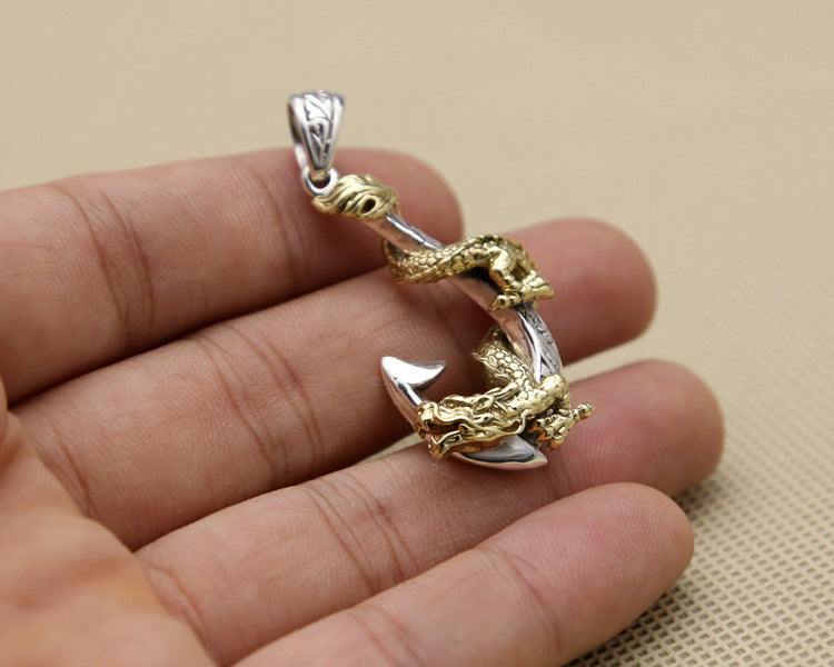 Boat Anchor Pirate Hook Pendant Golden Dragon Winding Men's Pendant