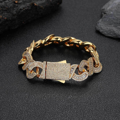 Mixed Inlaid T Square Zircon 8-word Chain Cuban Bracelet