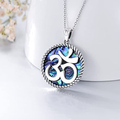 Collier pendentif en argent sterling 925 avec coquillage d'ormeau symbole indien de yoga Aum Om Ohm