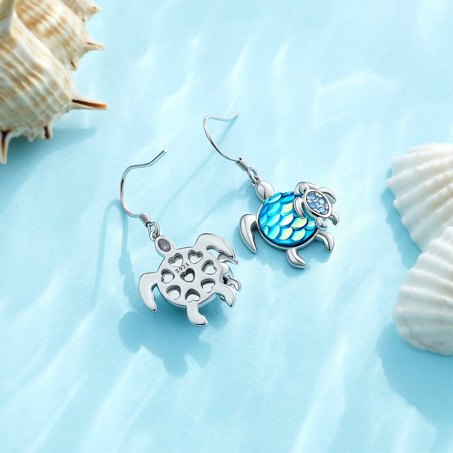 Boucles d'oreilles tortues en argent sterling maman et bébé pendantes mère et fille tortue