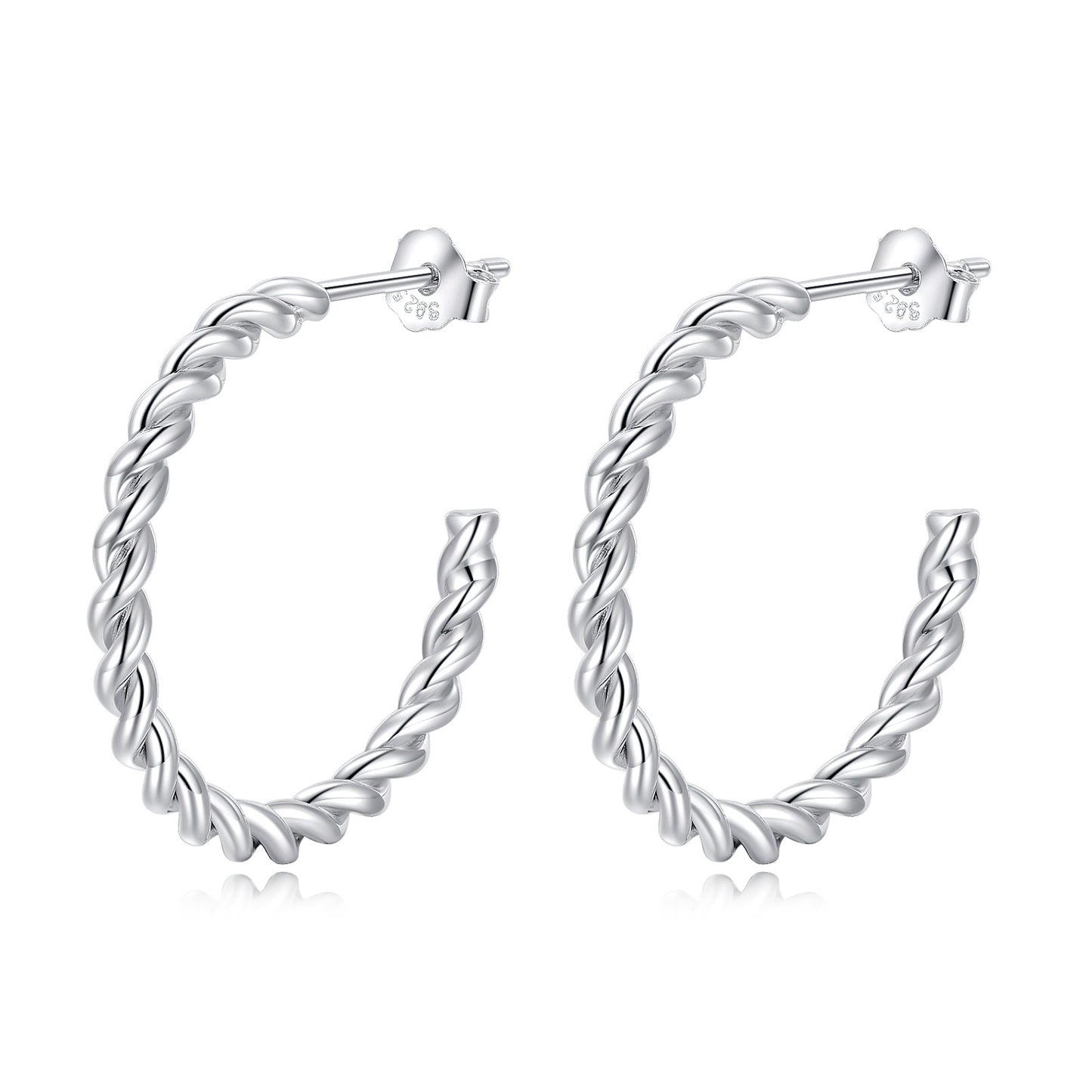 Women Silver Twisted Lightweight Chunky Open Hoops for Teen Girls