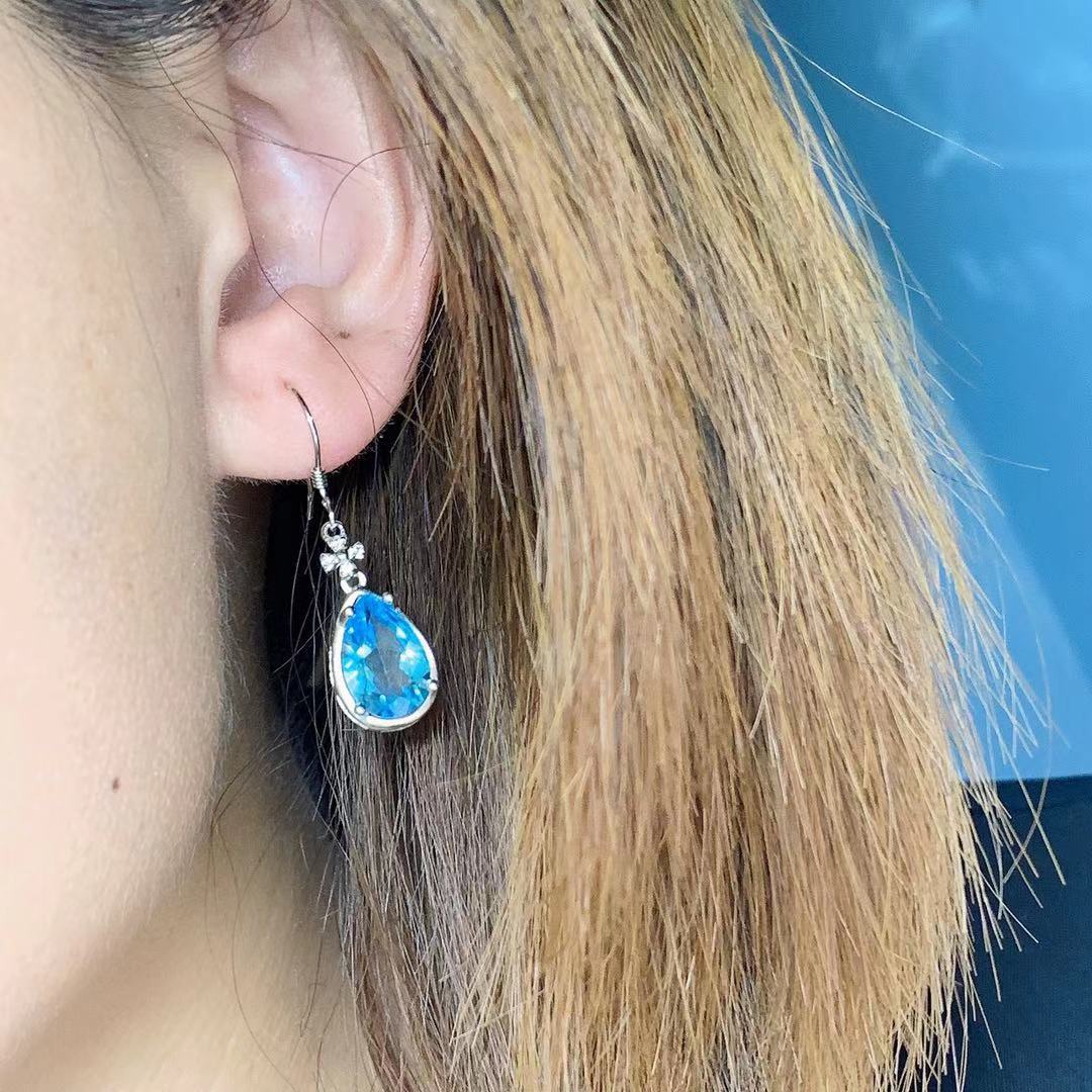 Fashion Natural Blue Topaz Inlaid With Colorful Gem Earrings