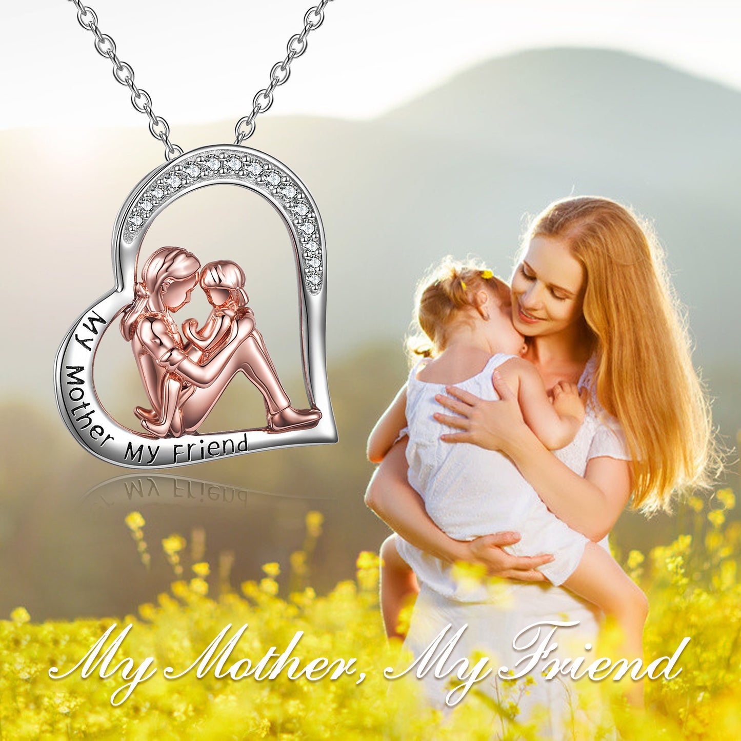 Collier mère-fille en argent sterling 925 gravé « Ma mère, mon amie » Bijoux Cadeaux d'anniversaire pour la fête des mères de la part de ma fille