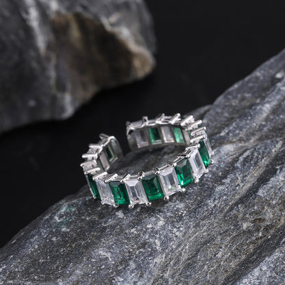 Fashion Personality Niche Design Square Diamond Emerald Ring Female