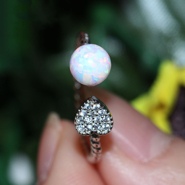 6mm Opal Beads White Colorful Ring