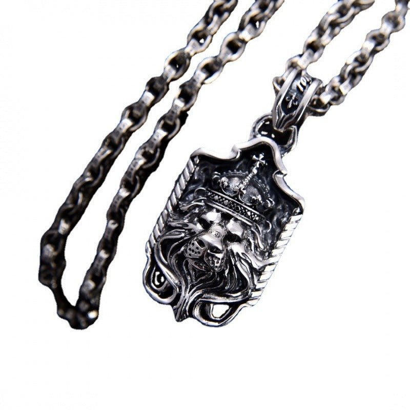 S925 Silver Dominant Lion Three Dimensional Hangtag Necklace