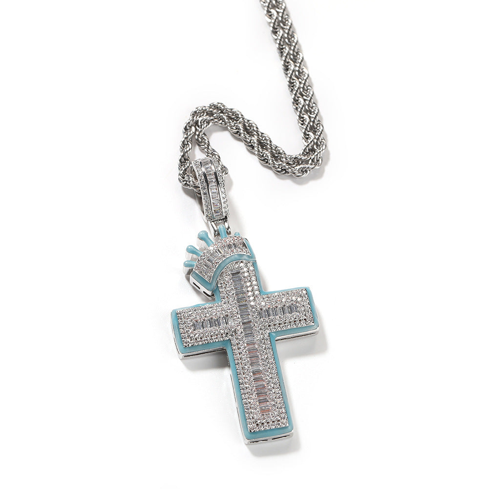 Personalized Luminous Crown Cross Pendant Copper Inlaid Zircon Accessories