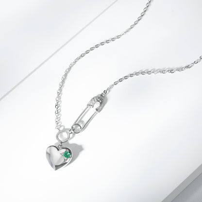 Cool Necklace Women's Fashion S925 Silver Emerald Heart Pendant Paper Clip