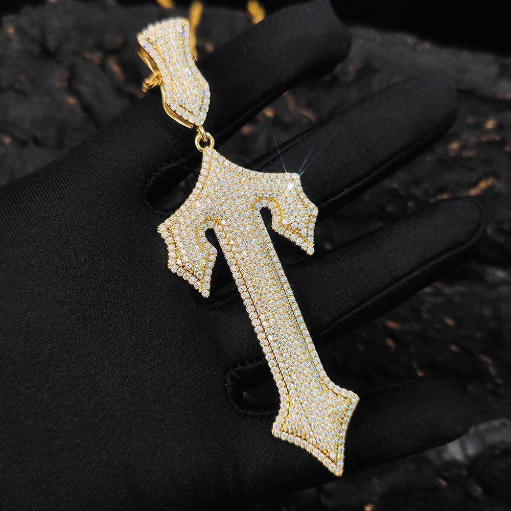 Hip Hop Sword Cross Pendant Necklace Micro Inlaid Zircon