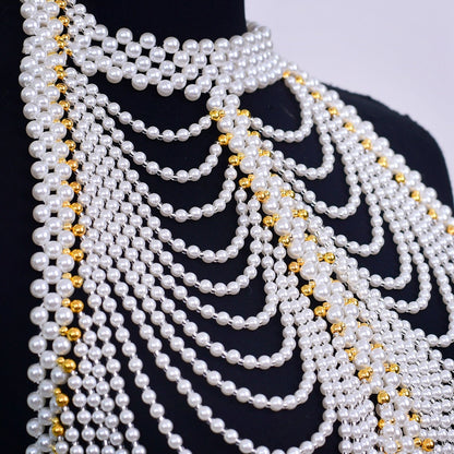 Collar de perlas, chal, cadena para el hombro para boda