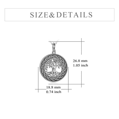 Collier urne funéraire en argent sterling avec pendentif en forme de cercle et arbre de vie