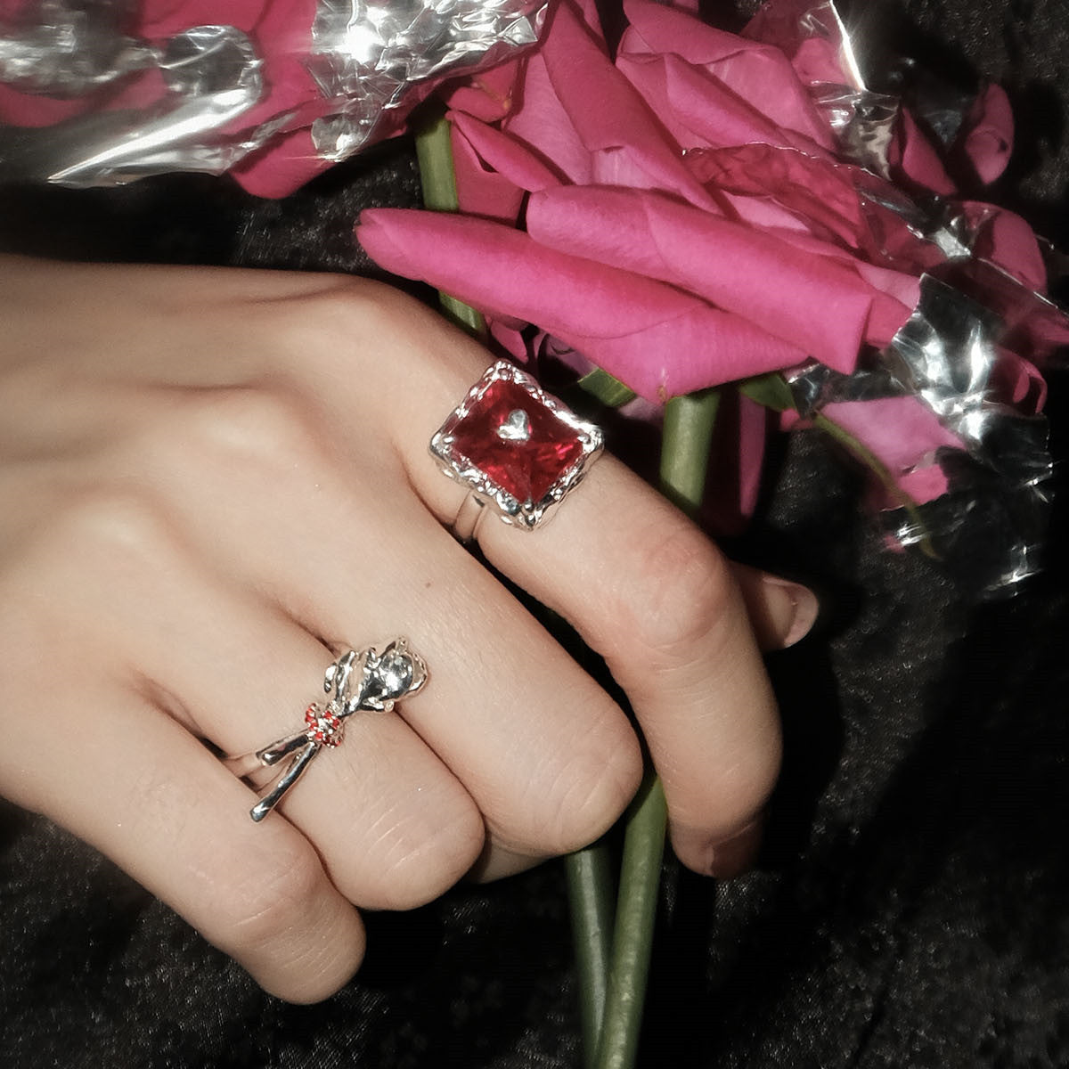 Metal Liquid Rose Flower Retro Romantic Ring