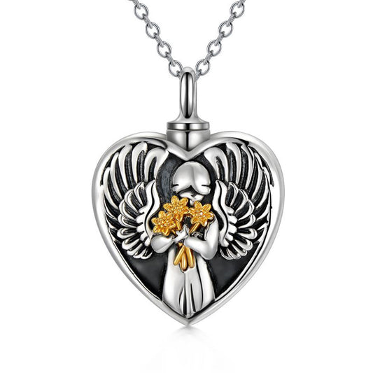 Sterling Silver Angel Cremation Mother Daughter Urn for Ashes Keepsake Memory Necklace