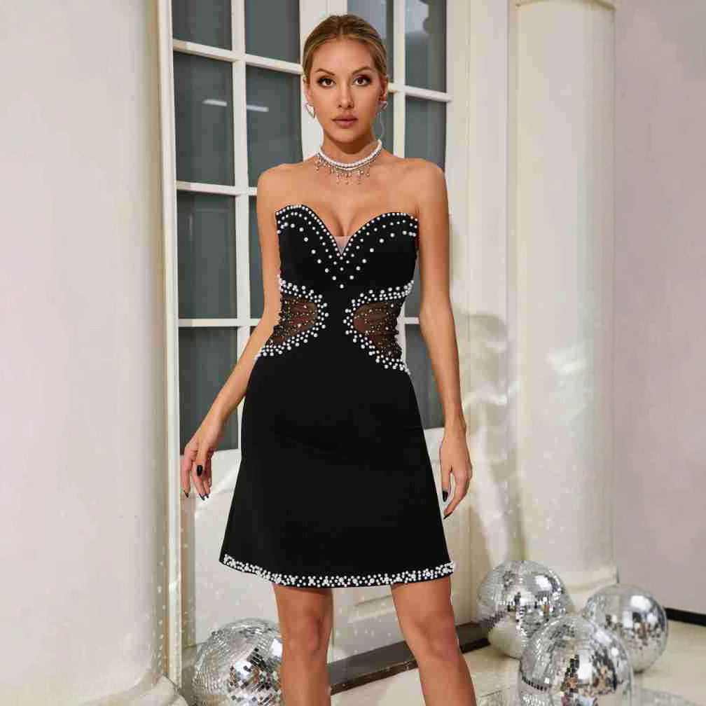 Sexy Cutout Tube Top Bubble Beads Dress