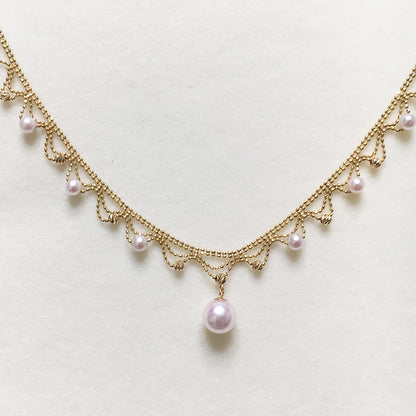 Aurora Japanese 18k Gold Lace Pearl Necklace