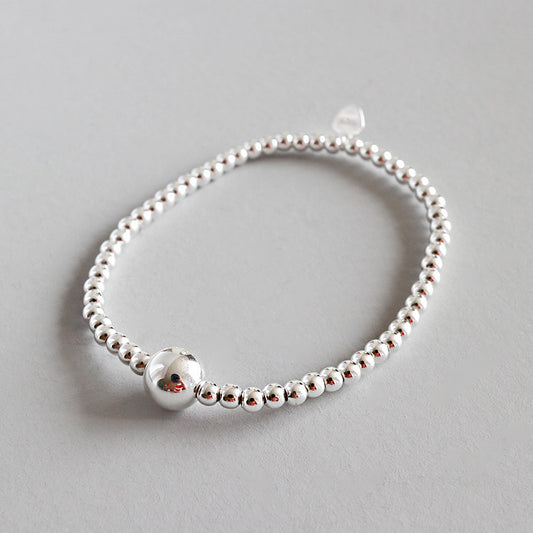 Korea Korean Version Of S925 Sterling Silver Handmade Beaded 3mm Round Bead Female Silver Bracelet