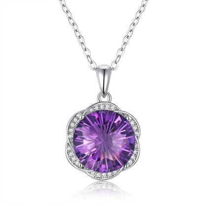 S925 Silver Set Natural Amethyst Necklace European And American Luxury Flower Design Pendant