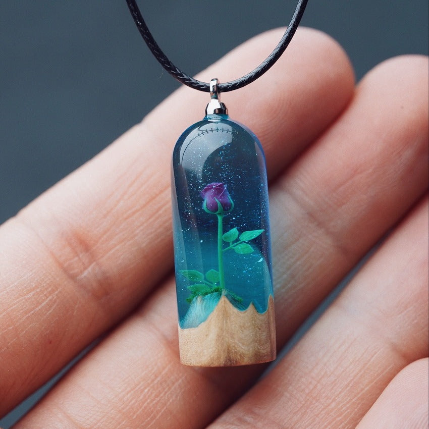 Log Resin Rose Valentine's Day Gift Pendant Necklace