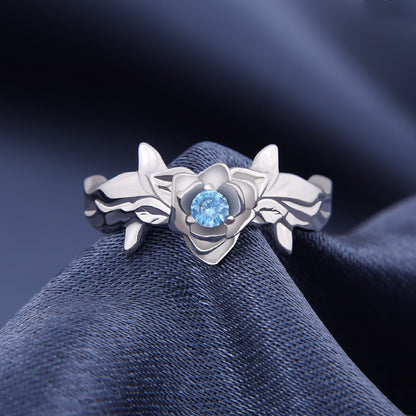 Bague en argent 925 avec rose bleue et anime