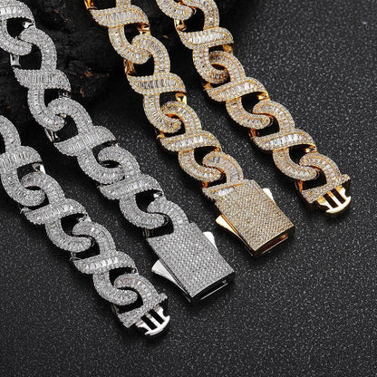 Mixed Inlaid T Square Zircon 8-word Chain Cuban Bracelet