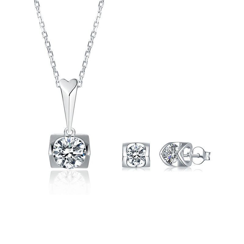 Fashion Stud Necklace S925 Sterling Silver Jewelry Set