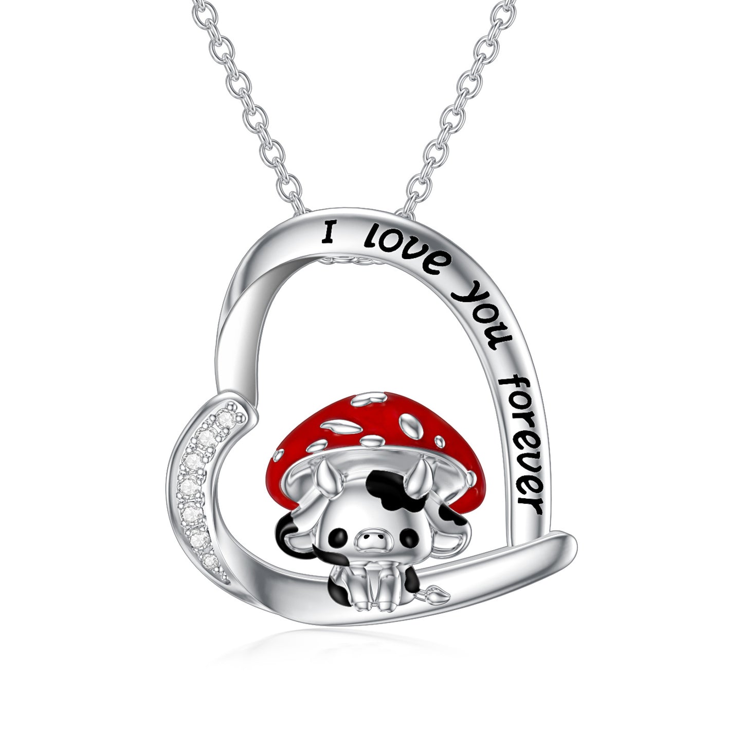 Collier en argent sterling 925 avec pendentif en forme de vache et champignon, bijoux mignons pour femmes et filles