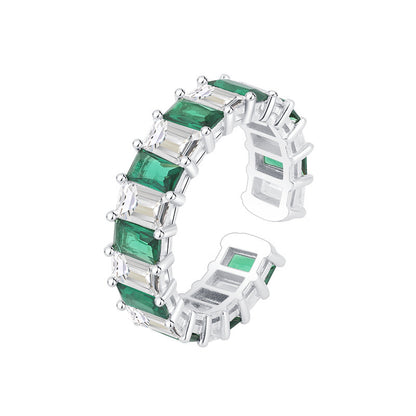 Fashion Personality Niche Design Square Diamond Emerald Ring Female