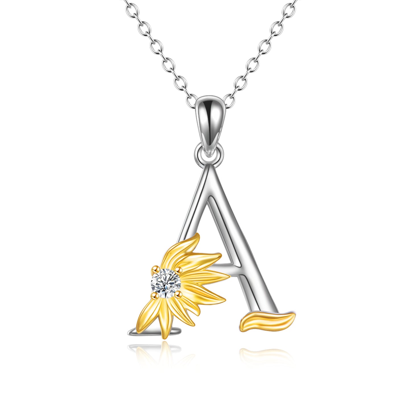 Collier avec pendentif lettre A en argent sterling avec initiale de l'alphabet tournesol