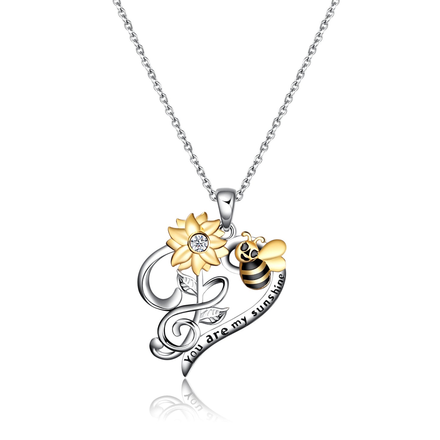 Collier abeille en argent sterling, collier tournesol, pendentif fleur de tournesol, tu es mon soleil, bijoux pour femmes