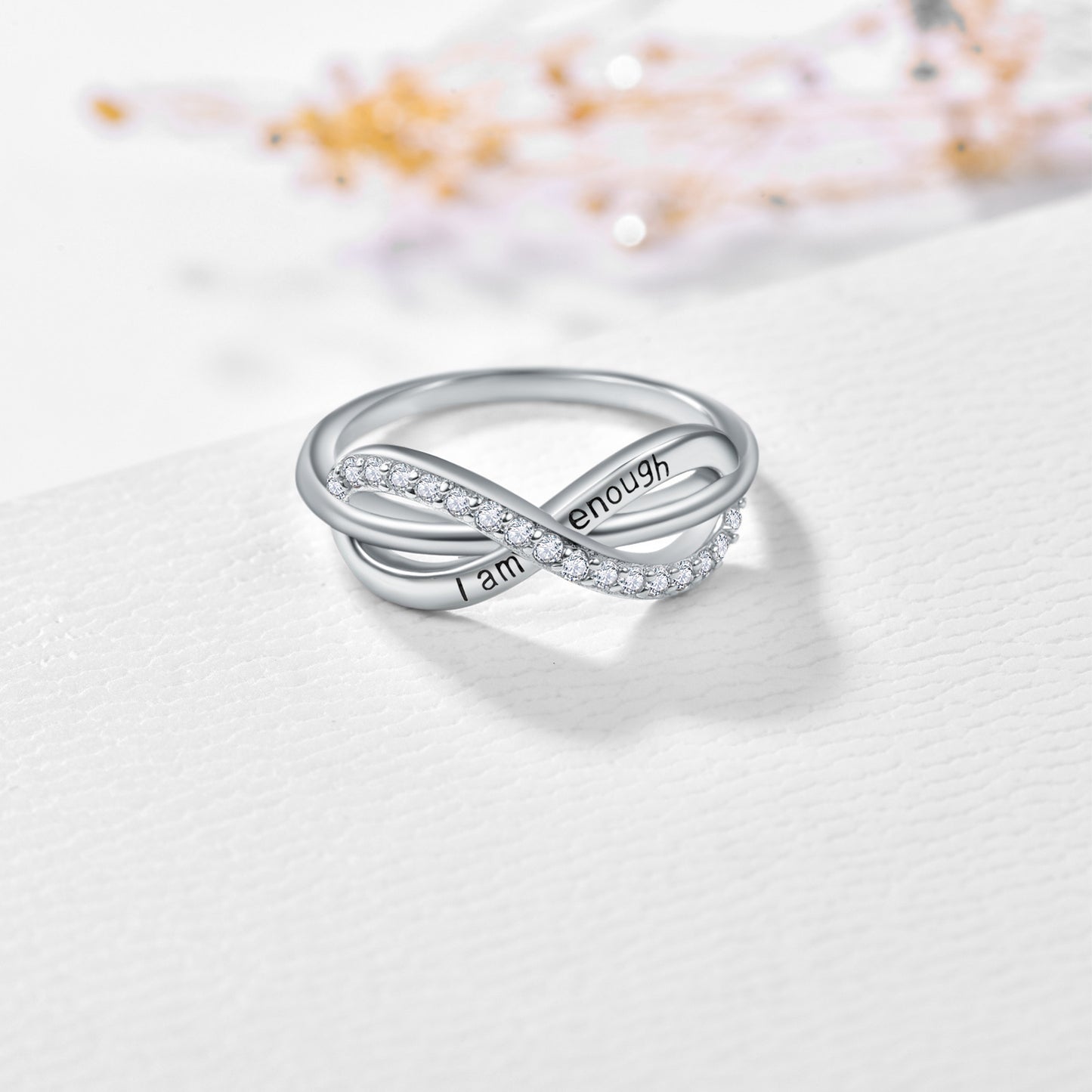 Bague de promesse réglable en argent sterling 925 I Am Enough Forever Love Infinity