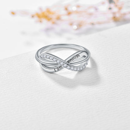 Bague de promesse réglable en argent sterling 925 I Am Enough Forever Love Infinity