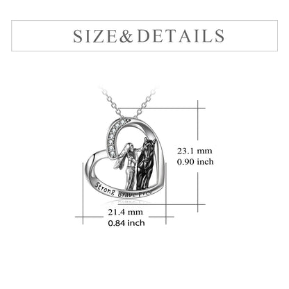 Collier avec pendentif cheval et fille en argent sterling pour filles et femmes