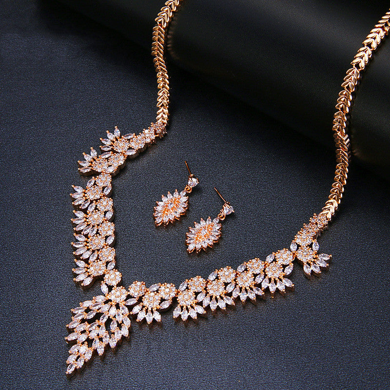 Jewelry Leaf Two Piece Bridal Zircon Set