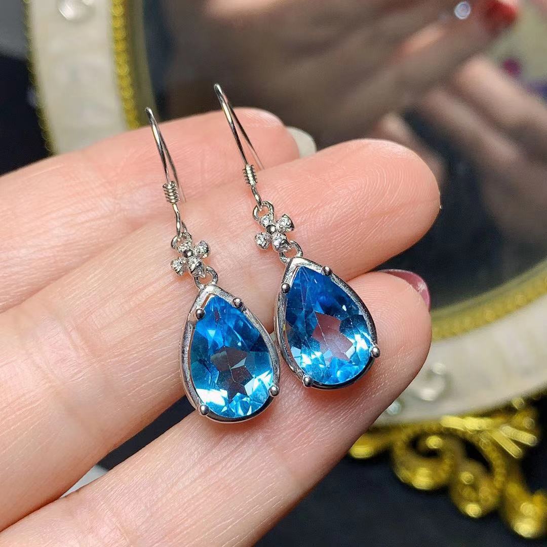 Fashion Natural Blue Topaz Inlaid With Colorful Gem Earrings