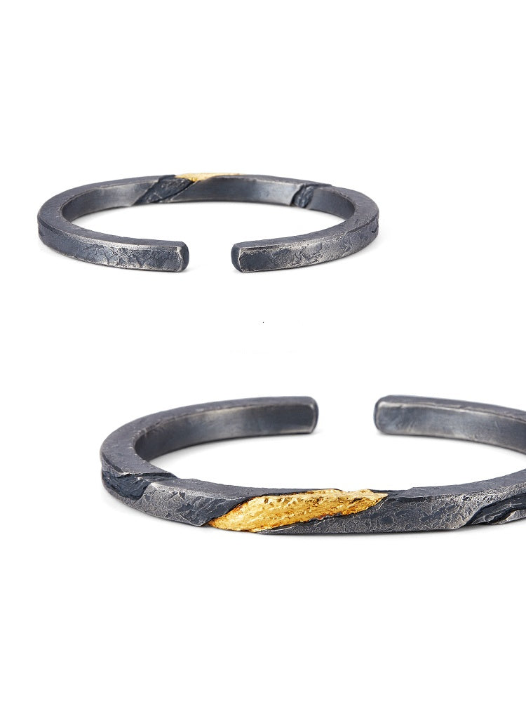 Bracelet Homme Argent Pur Personnalisé Rétro Serti En Or 24K