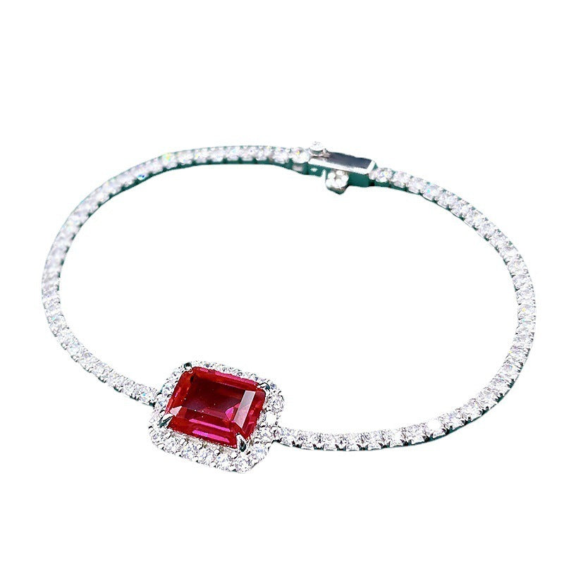 Pulsera de plata de ley S925 sintética con esmeralda 810