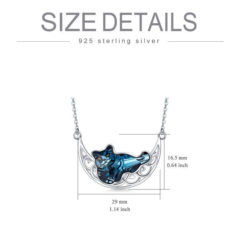 Collier chat et lune celtique avec cristal bleu en argent sterling S925