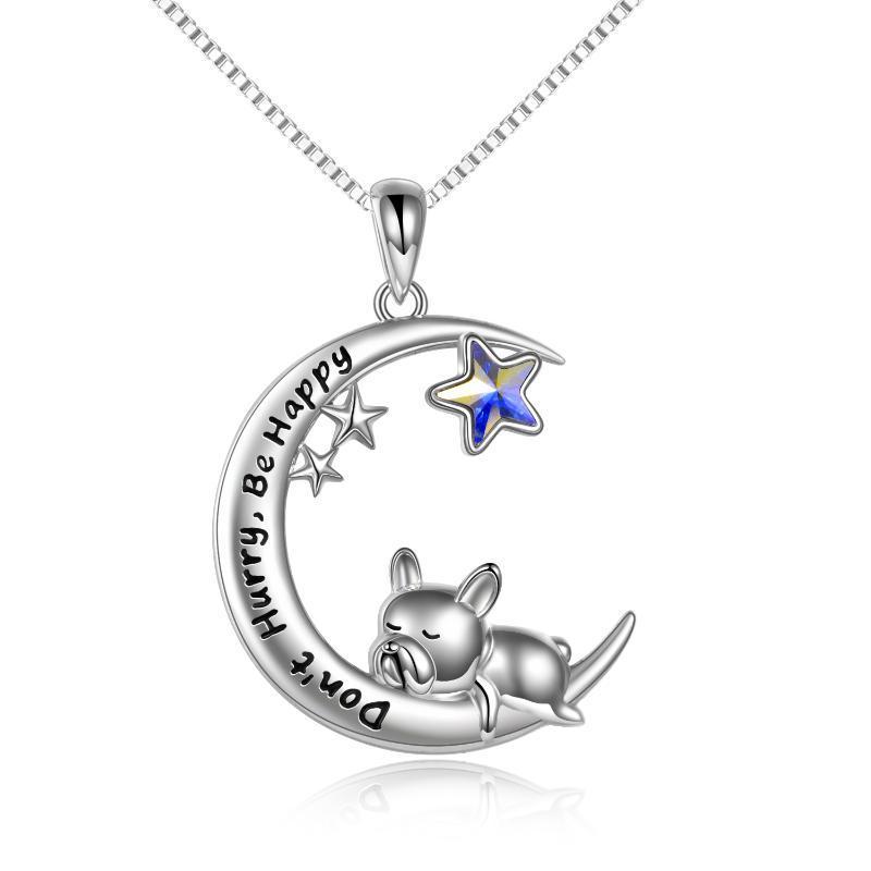 Collar con colgante de luna de bulldog francés en plata de ley, joyería, regalos para mujeres y niñas