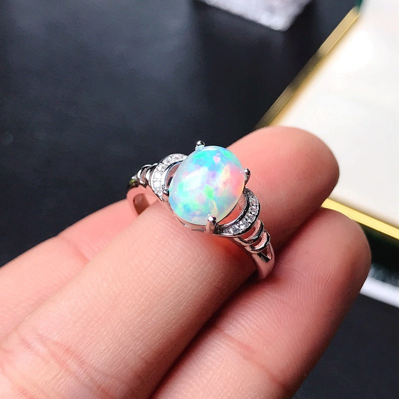 New Natural Opal 925 Silver Inlaid Ring