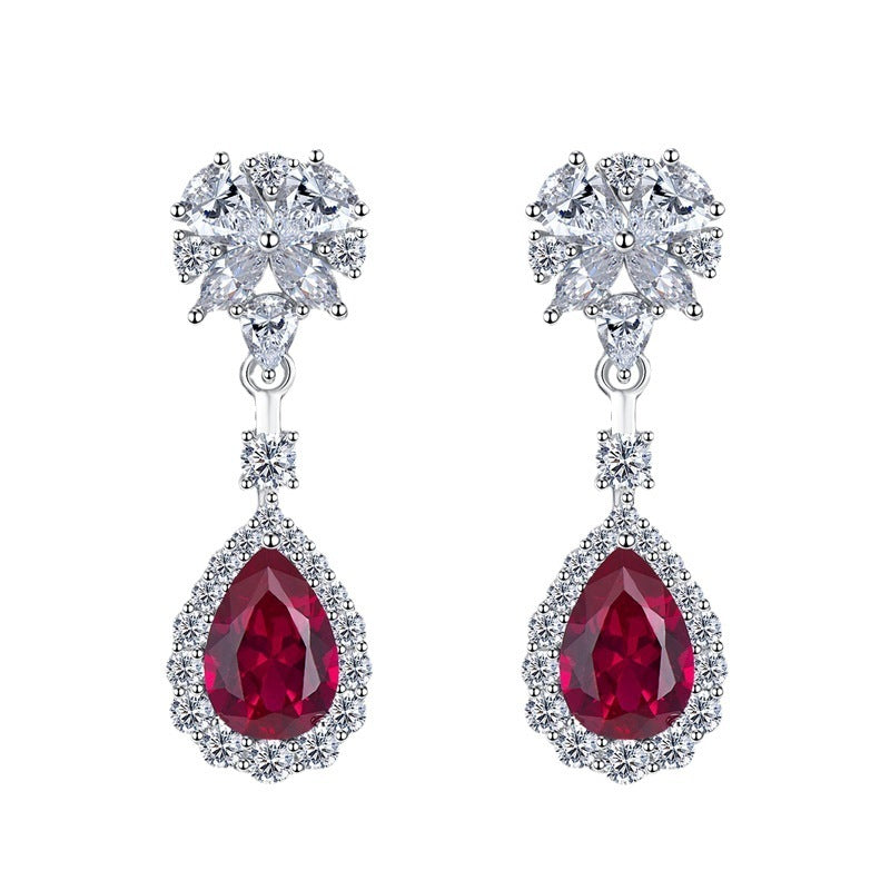 Sterling Silver Simulation Ruby Long Earrings